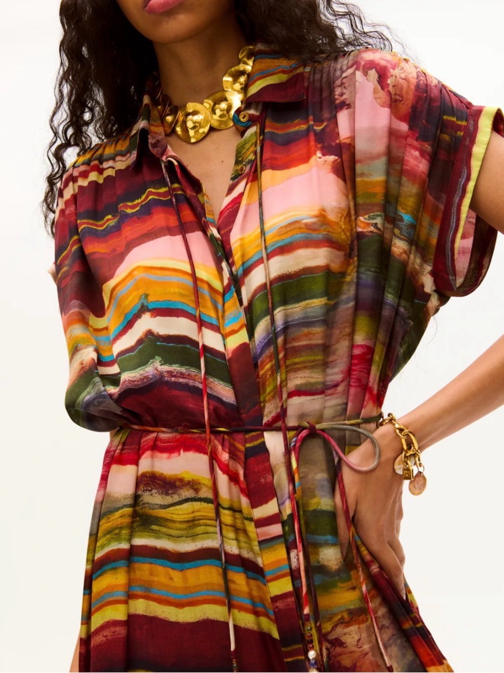 Carolina K Multicolor Striped Silk Maxi Dress